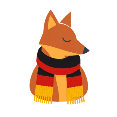 Reineke, the NeoDeutsch fox, in a German-flag scarf